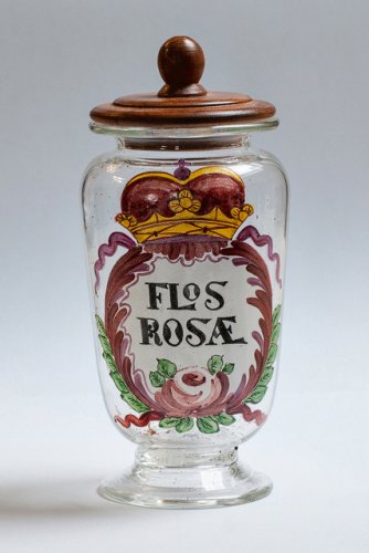 Kúpeľová soľ s okvetnými lístkami ruží - lekárenská stojatka - Motív maľby - ruža: 1